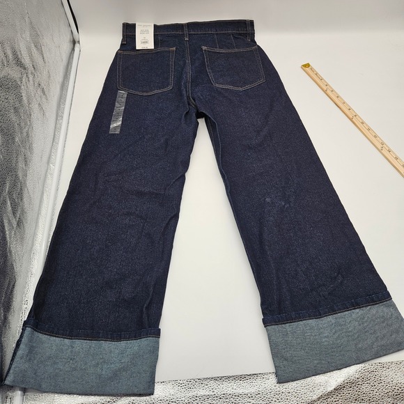 Free Assembly Mens Mid Rise Cropped Wide Leg Cuffed Jeans Dark Wash Blue Size 10 - Picture 8 of 11